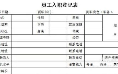 入职登记表的模板