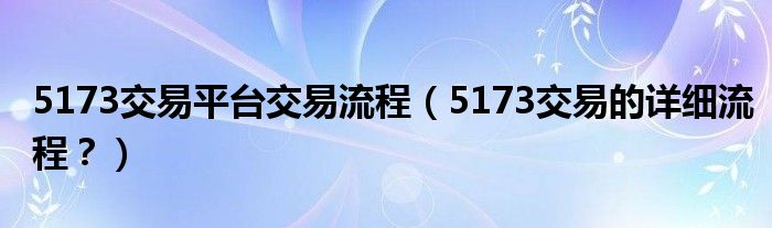 5173交易平台交易流程（5173交易的详细流程？）