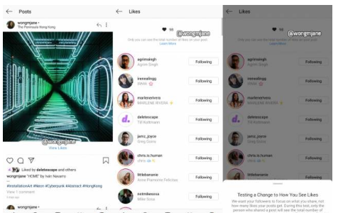 Instagram测试水域以隐藏其他用户的帖子赞