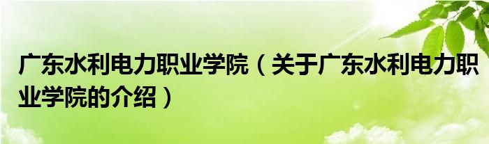 广东水利电力职业学院（关于广东水利电力职业学院的介绍）