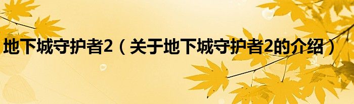 地下城守护者2（关于地下城守护者2的介绍）