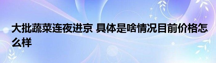 大批蔬菜连夜进京 具体是啥情况目前价格怎么样