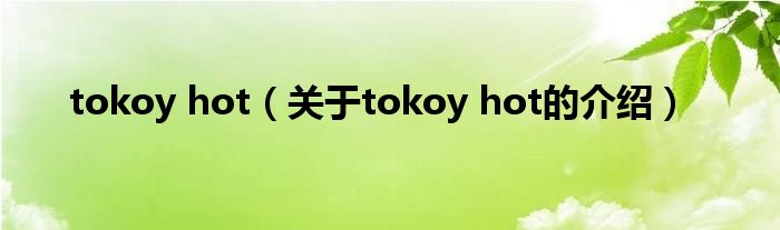 tokoy hot（关于tokoy hot的介绍）