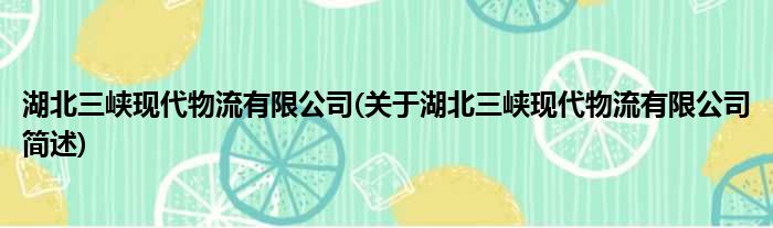 湖北三峡现代物流有限公司(关于湖北三峡现代物流有限公司简述)