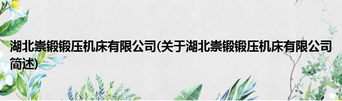 湖北崇锻锻压机床有限公司(关于湖北崇锻锻压机床有限公司简述)